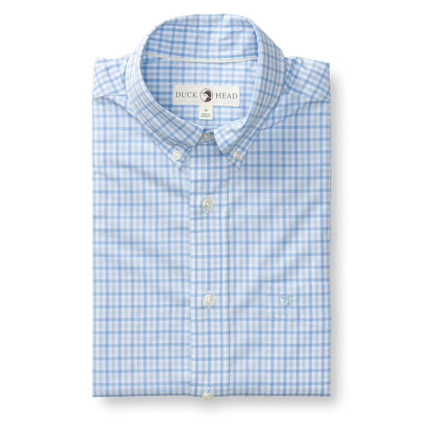 Shaw Gingham Performance Poplin Sport Shirt - Sky Blue
