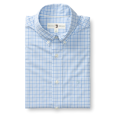 Shaw Gingham Performance Poplin Sport Shirt - Sky Blue