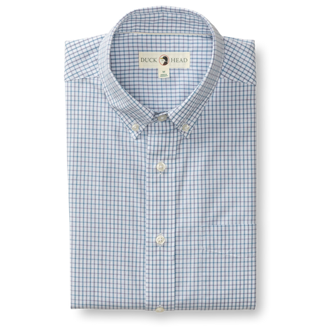 Lewis Plaid Cotton Cashmere Poplin Sport Shirt -Glacier Blue