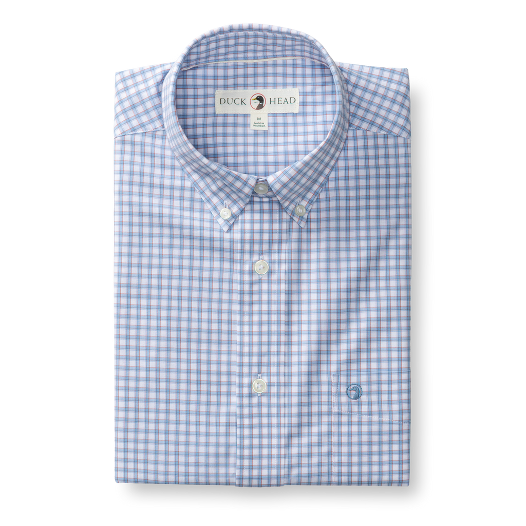 Quinn Plaid Performance Poplin Short Sleeve Shirt - Serenity Blue