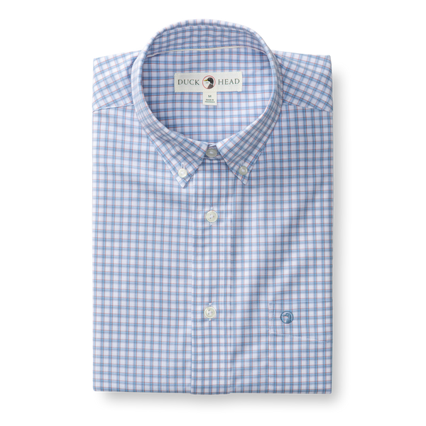 Quinn Plaid Performance Poplin Short Sleeve Shirt - Serenity Blue