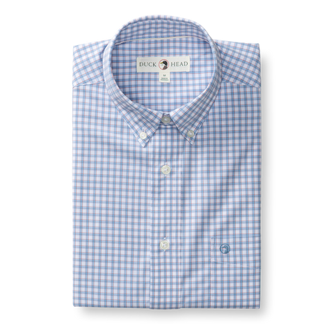 Quinn Plaid Performance Poplin Short Sleeve Shirt - Serenity Blue