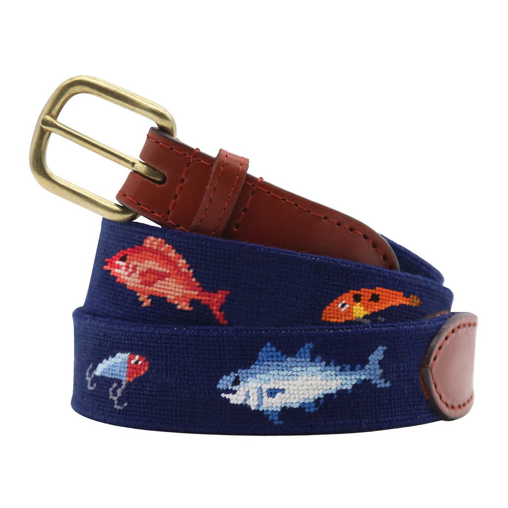 Fish and Tackle Needlepoint Belt