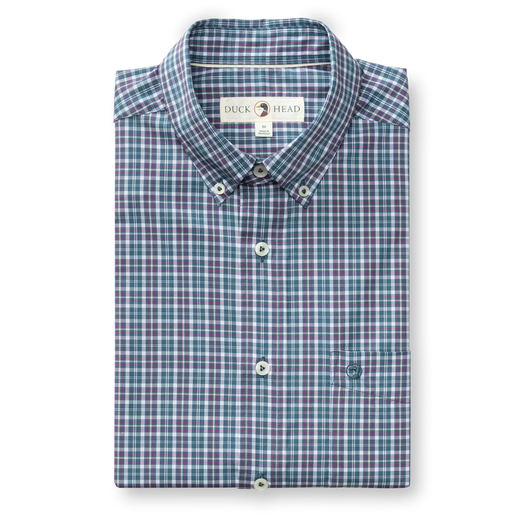 Fraiser Plaid Performance Poplin Sport Shirt - Stormy Teal