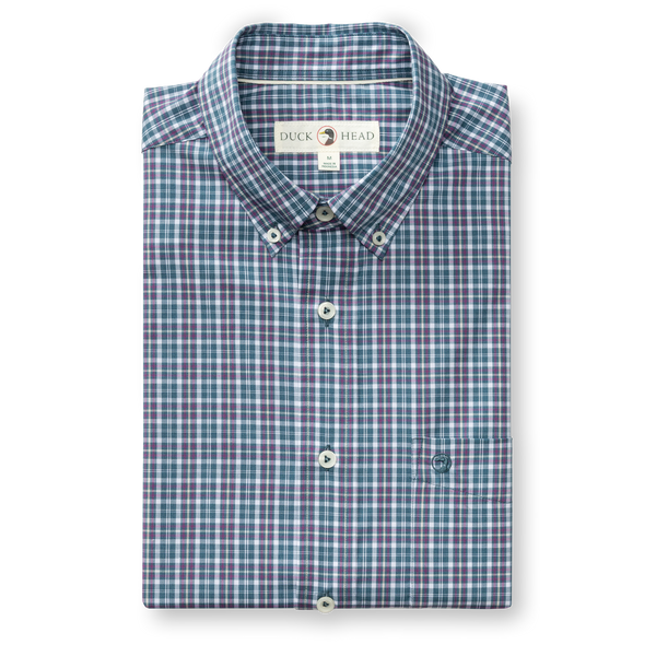 Fraiser Plaid Performance Poplin Sport Shirt - Stormy Teal