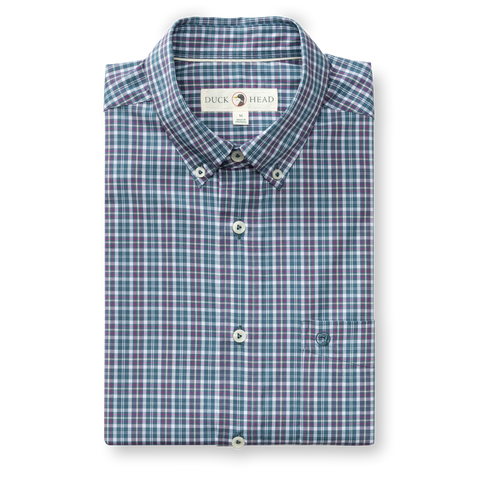 Fraiser Plaid Performance Poplin Sport Shirt - Stormy Teal
