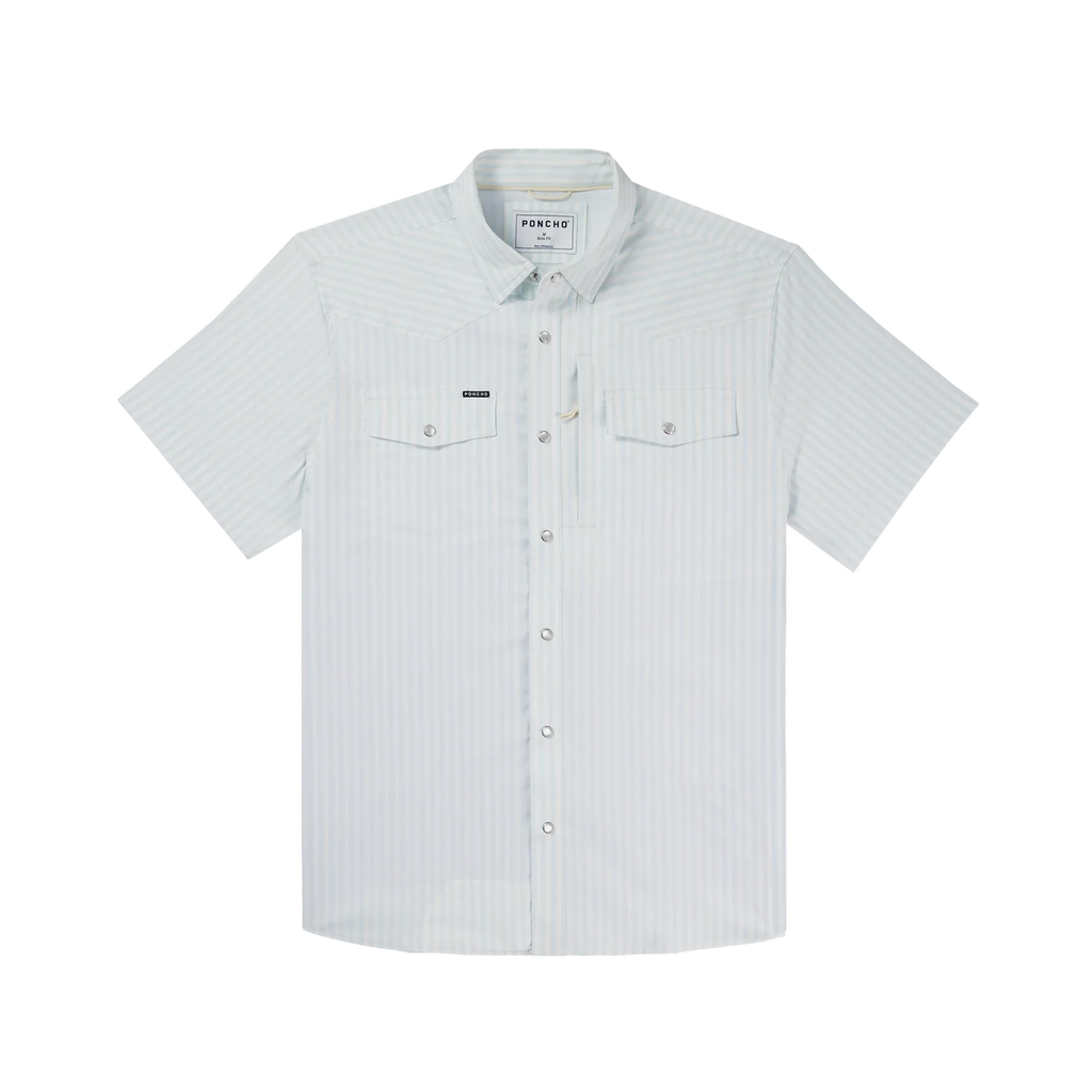 The Get in Line Western Short Sleeve - Baby Blue Vertical Stripe
