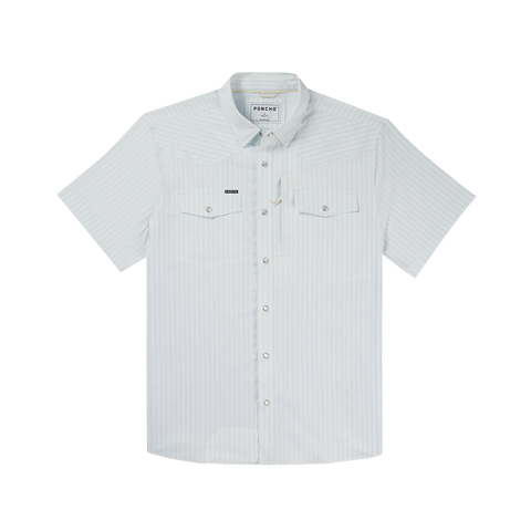 The Get in Line Western Short Sleeve - Baby Blue Vertical Stripe