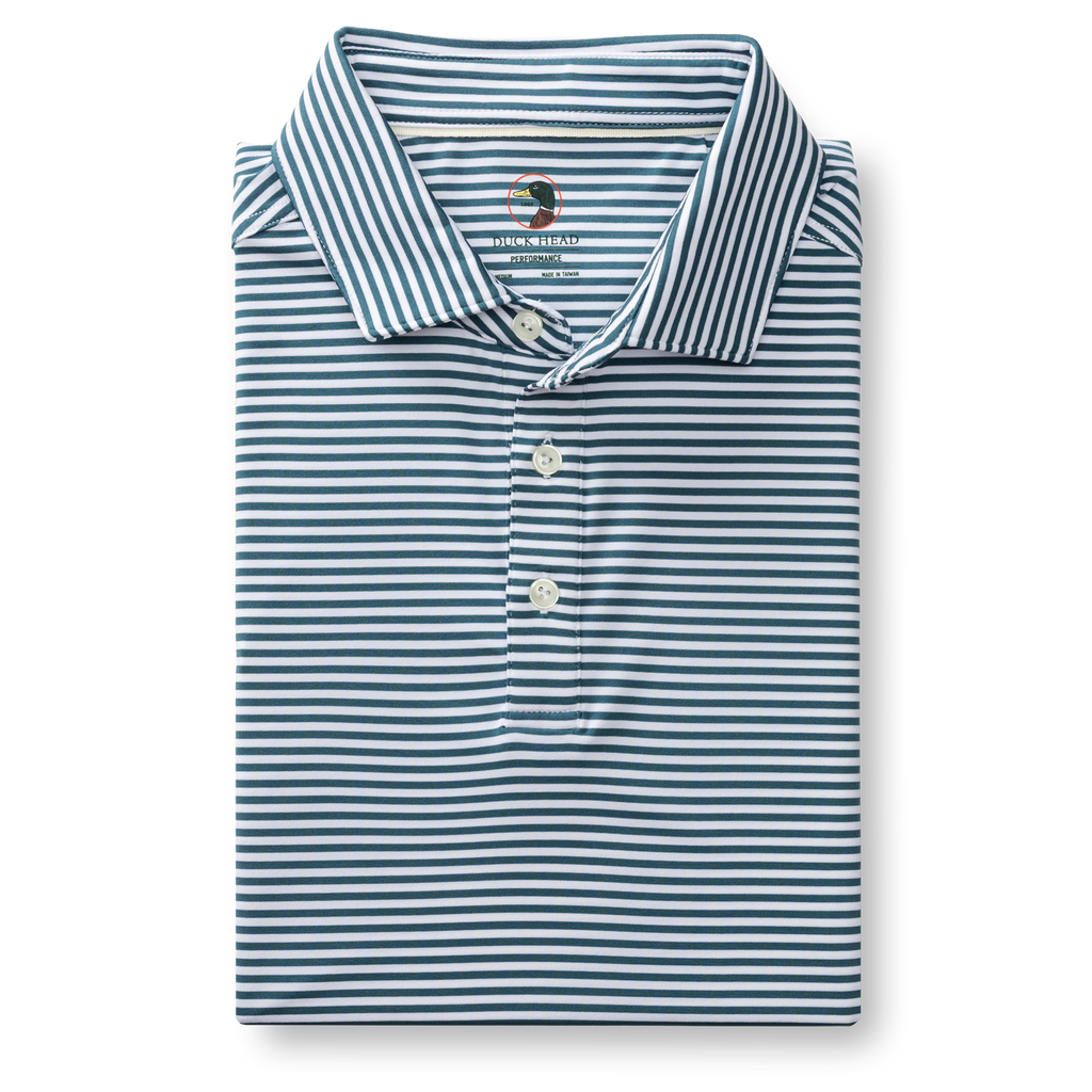 Kirk Stripe Long Drive Performance Polo - Stormy Teal