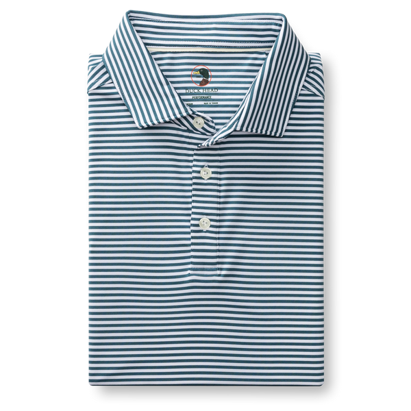 Kirk Stripe Long Drive Performance Polo - Stormy Teal
