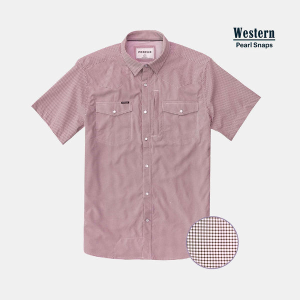 The Howdy Western Short Sleeve - Mini Check Maroon