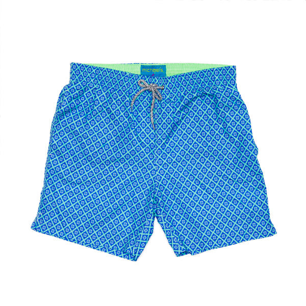 Diamond Print Cyclist Swim Trunk - Blue