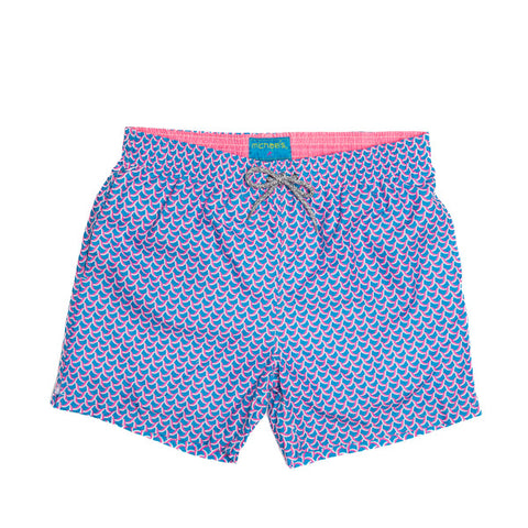 Swirl Print Cyclist Swim Trunk - Turquoise/Orange