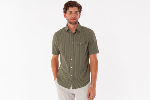 Performance Pearl Snap - Olive Seersucker