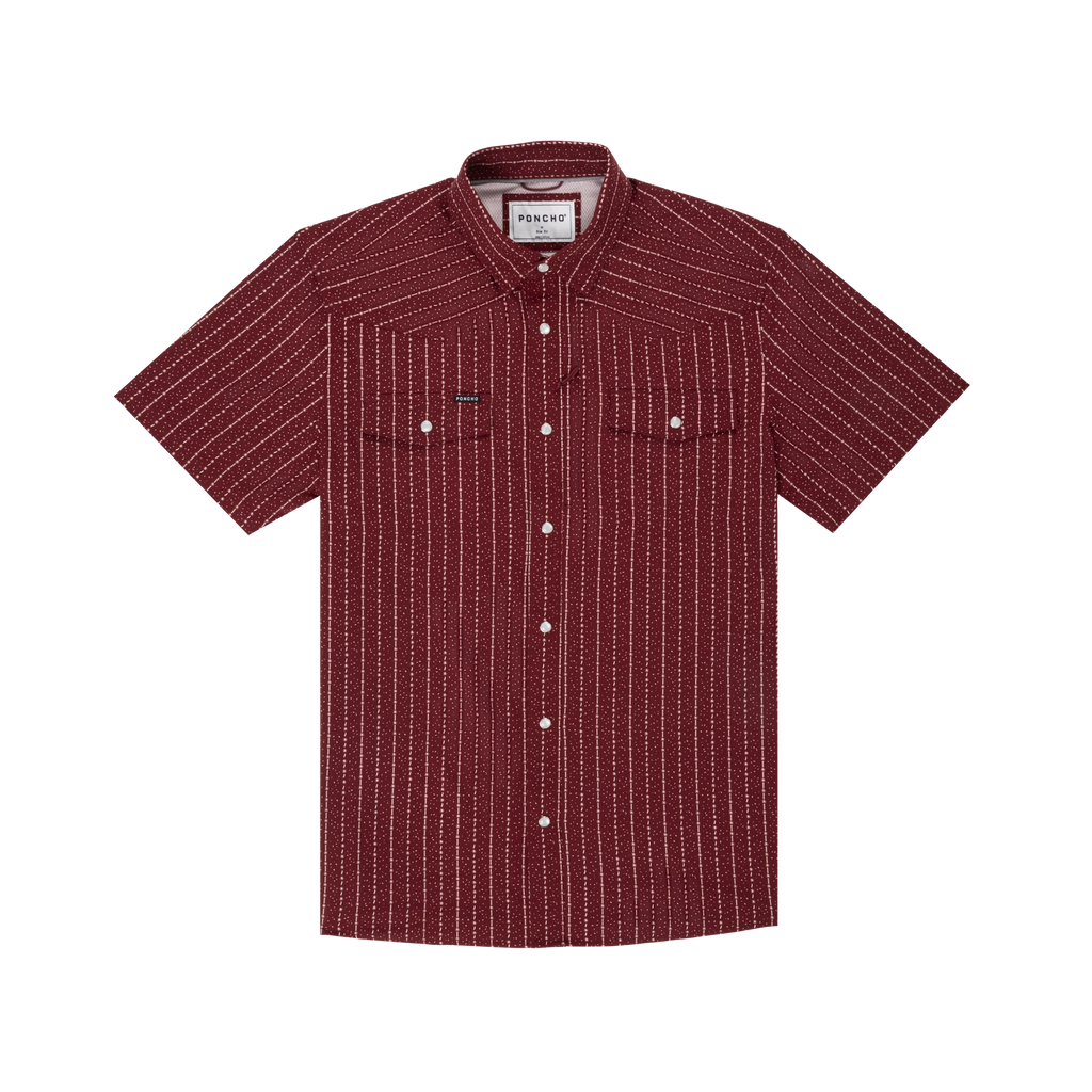 The Farmer Western Short Sleeve - Maroon and White Start Vertical Stripe