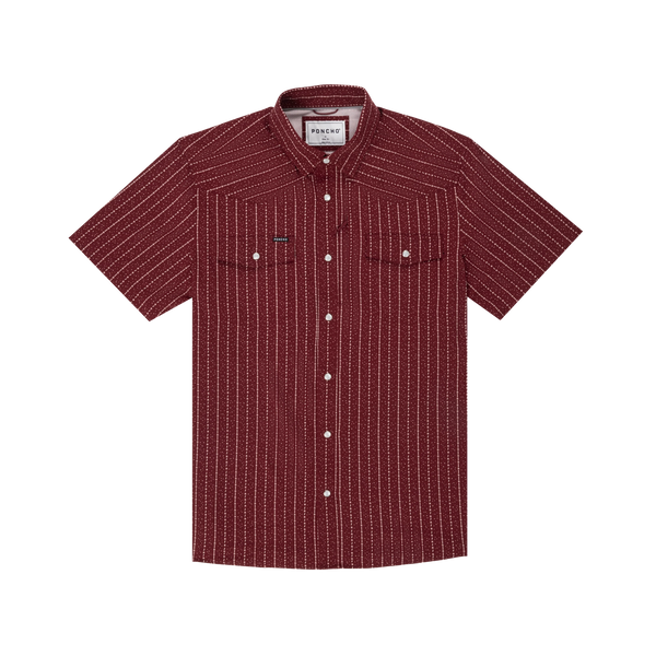 The Farmer Western Short Sleeve - Maroon and White Start Vertical Stripe