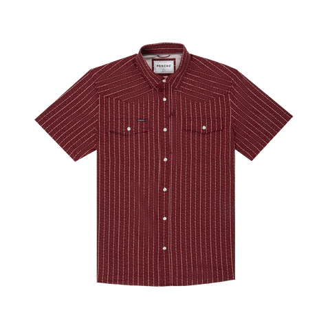 The Farmer Western Short Sleeve - Maroon and White Start Vertical Stripe