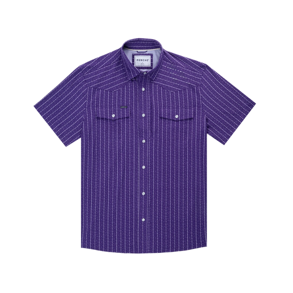 The Stockyard Western Short Sleeve - Purple and White Start Vertical Stripe