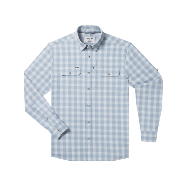 The Super Chugger Original Long Sleeve - Washed Blue & Grey Plaid