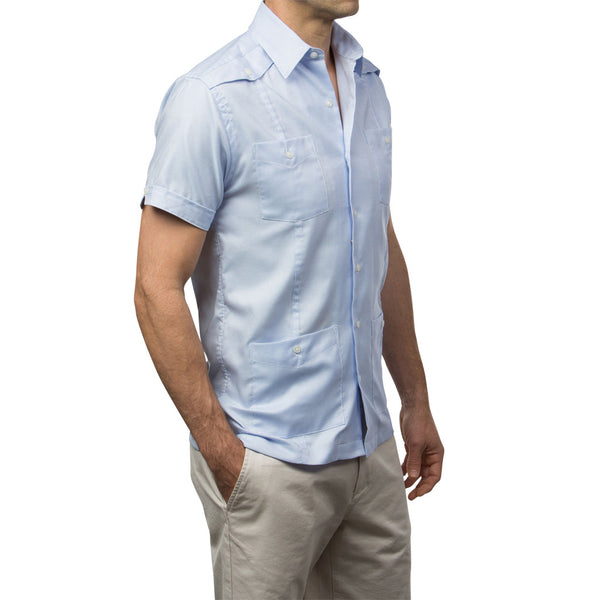 El Guapo Guayabera Shirts, Mexican Shirts for Men Light Blue White Woven  2