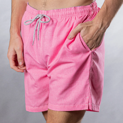 Solid Linen Cyclist Swim Trunk - Coral