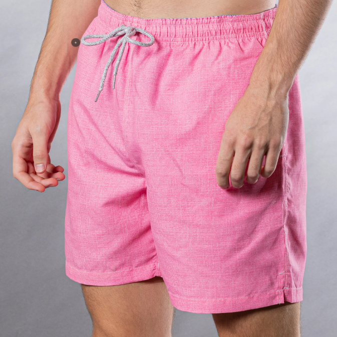 Solid Linen Cyclist Swim Trunk - Coral