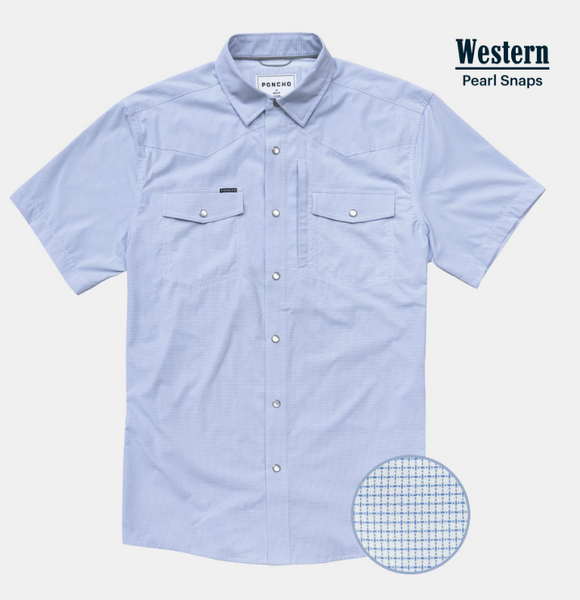 The Padre Western Short Sleeve - Mini Check Light Blue