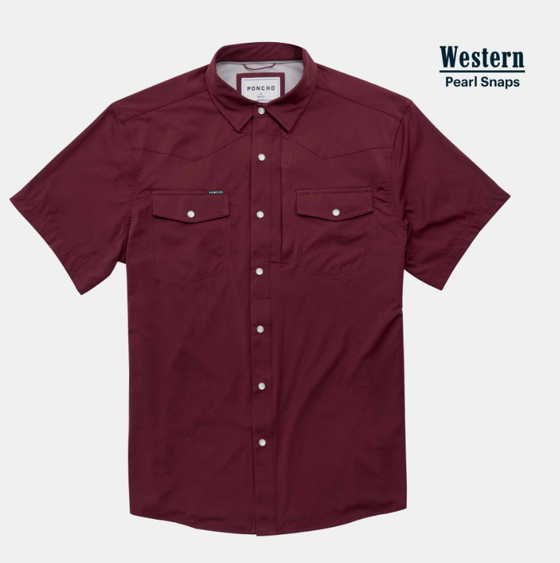 The Kyle Western Short Sleeve - Maroon Solid