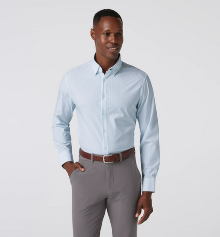 Leeward Button Down Shirt - Sky Herringbone