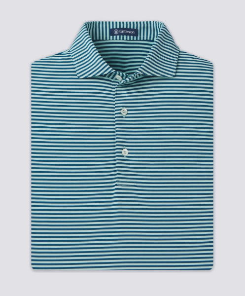 Edward Stripe Performance Polo - Juniper/Wave