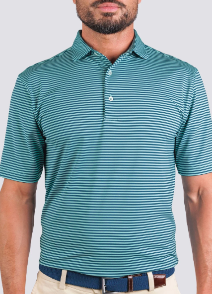 Edward Stripe Performance Polo - Juniper/Wave