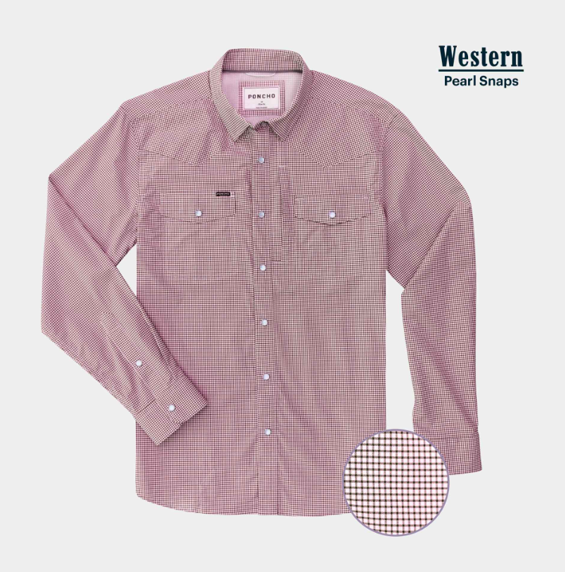 The Good Bull Western Long Sleeve - Maroon Microcheck