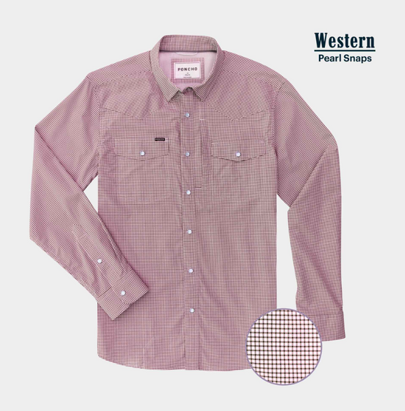 The Good Bull Western Long Sleeve - Maroon Microcheck