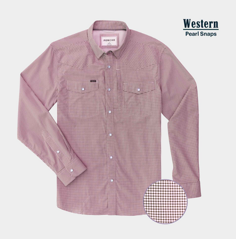 The Good Bull Western Long Sleeve - Maroon Microcheck