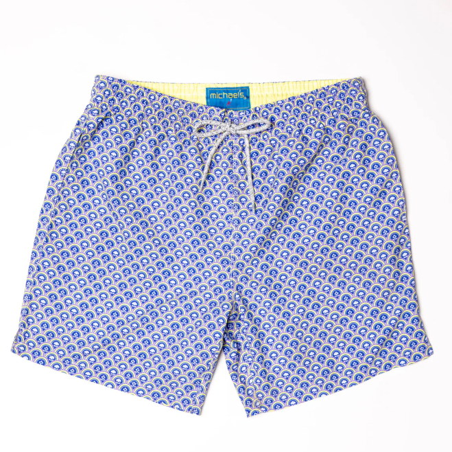 Floral Scallops Cyclist Swim Trunks - Purple