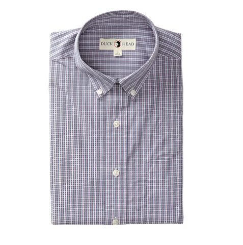 Stirling Plaid Cotton Poplin Sport Shirt - Stone Blue