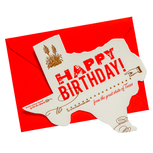 Texas Birthday Die-Cut Letterpress Greeting Card