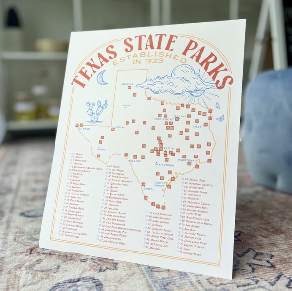 Texas State Park Map - 16" x 20"