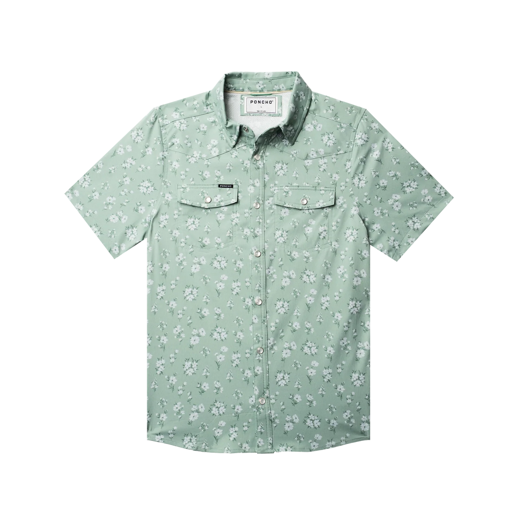 Youth Marty Robbins Western Short Sleeve - Green Daisy Floral Print