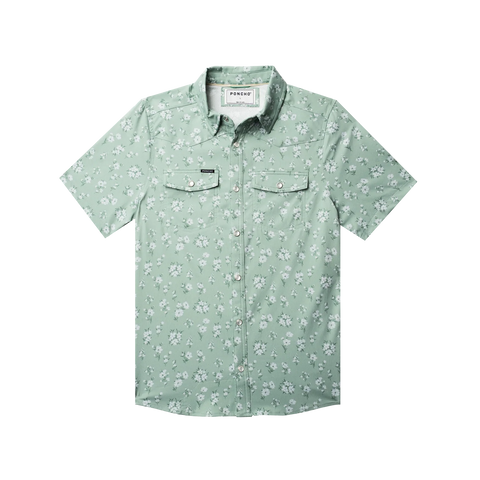 Youth Marty Robbins Western Short Sleeve - Green Daisy Floral Print