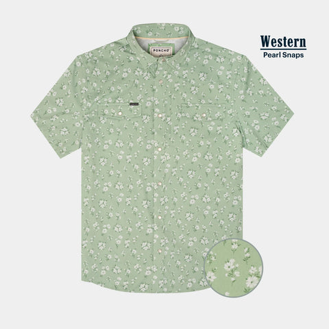 The Bat Masterson Short Sleeve - Green Daisy Floral Print