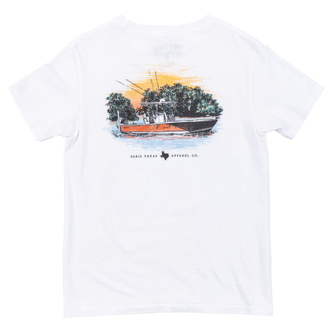 Youth Center Console Boat T-Shirt - White