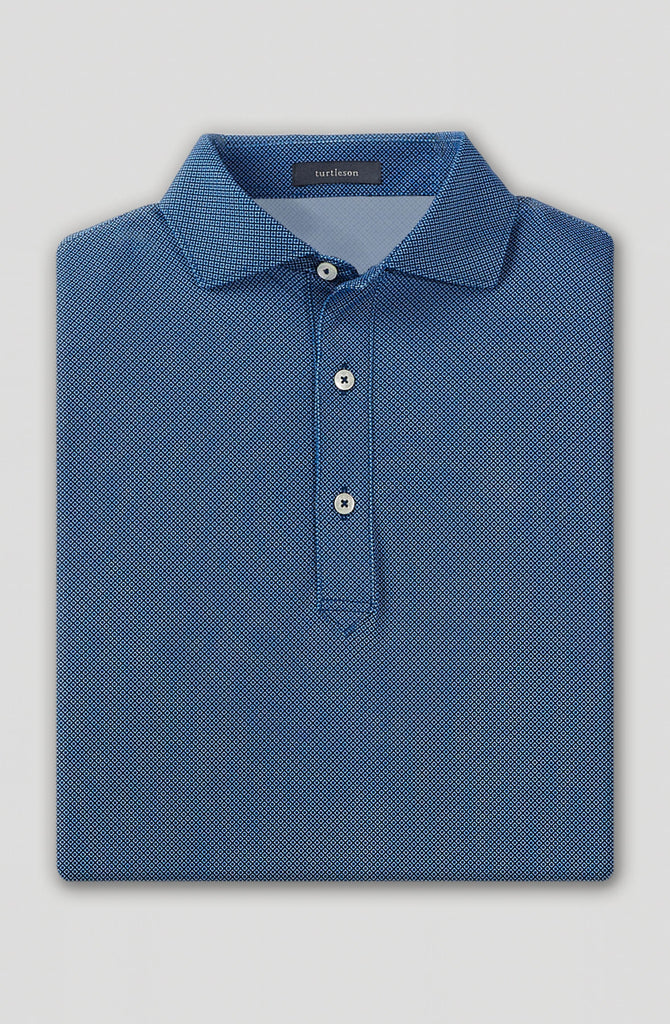 Clarence Mini Diamond Jacquard Performance Polo - Navy