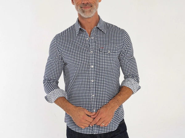 Button Down Corduroy - Navy/White Gingham