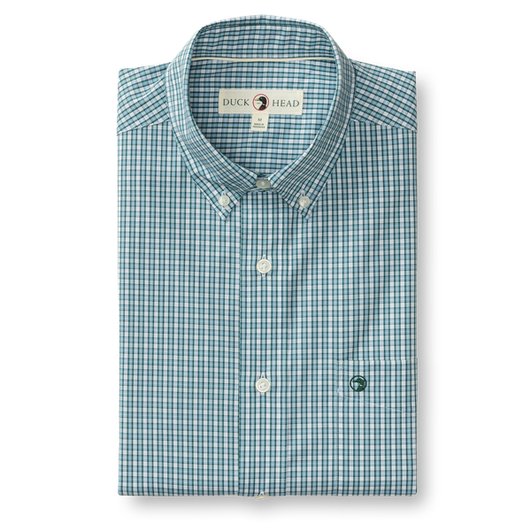 Coker Plaid Performance Poplin Sport Shirt - Glacier Blue