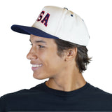USA Patriotic Snapback Hat - Cream Navy Embroidered