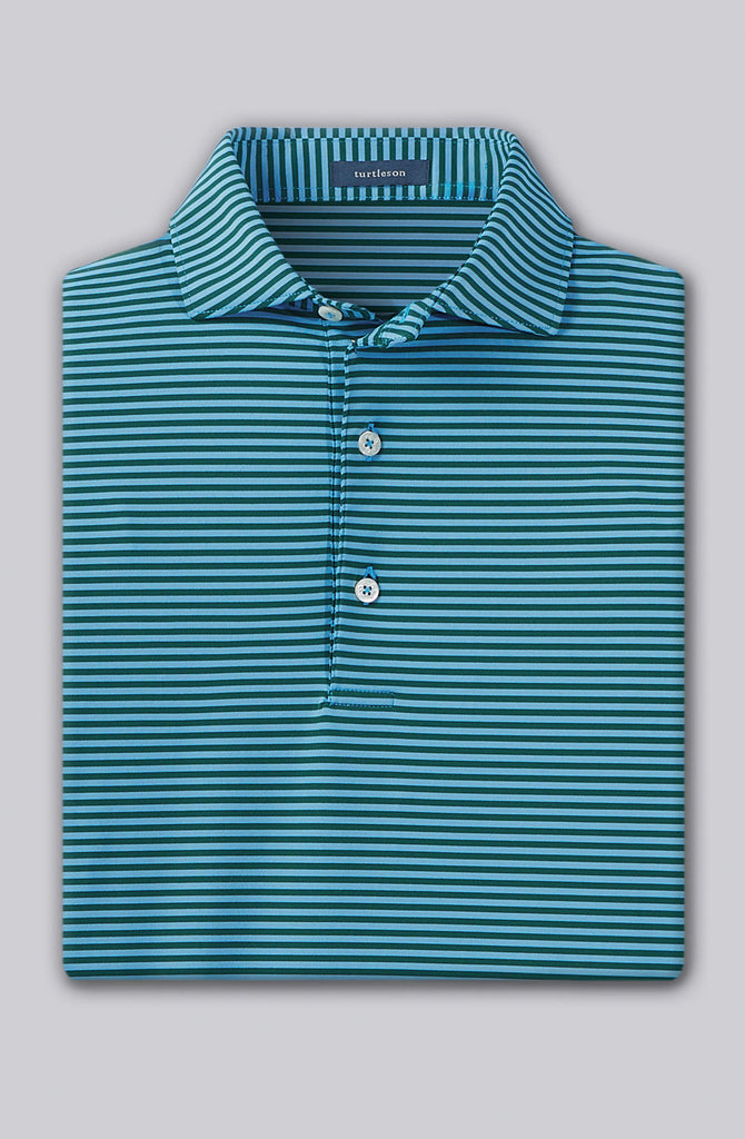 Edward Stripe Performance Polo - Luxe Blue / Evergreen