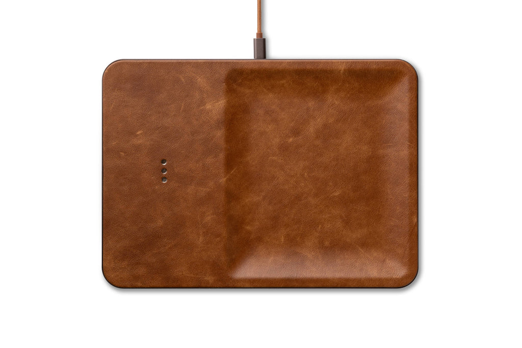 CATCH:3 - Classics Leather Wireless Charger with Valet Tray -Saddle