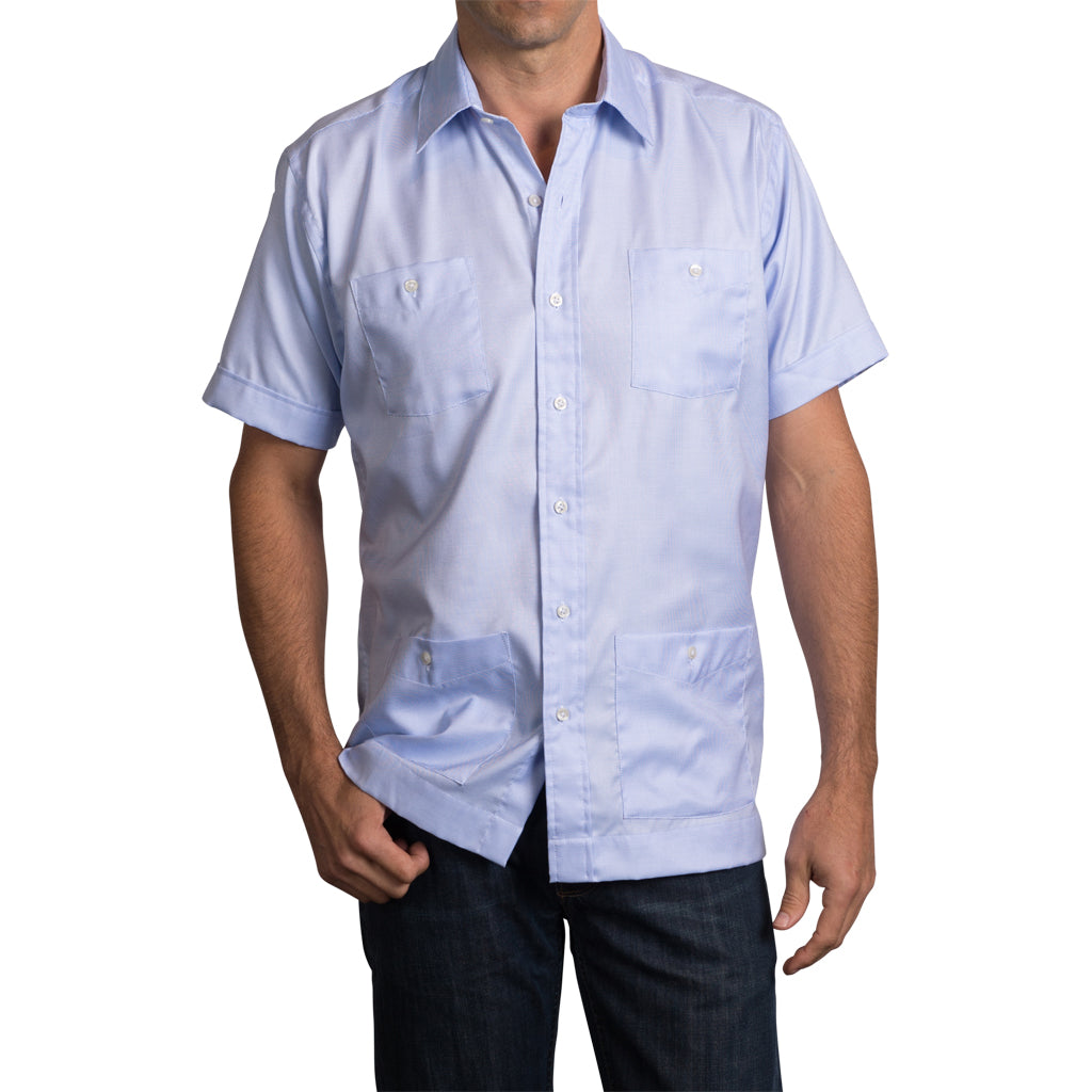 El Presidente Guayabera, Mexican Shirt for Men - Blue & White Woven