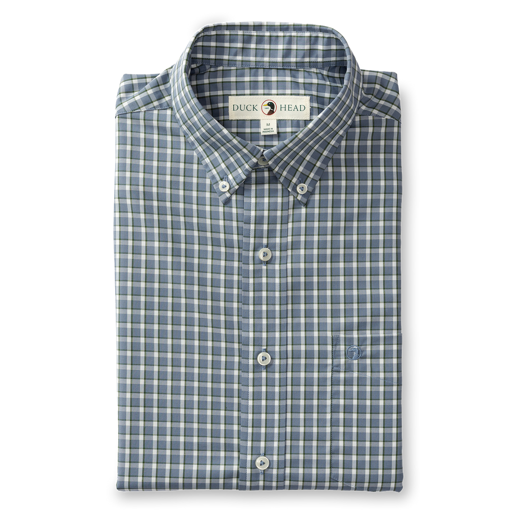 Harrell Plaid Performance Poplin Sport Shirt - Stone Blue